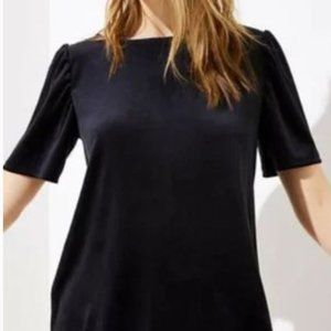LOFT Velvet Puff Sleeve Top Black Relaxed Fit Stretch Casual